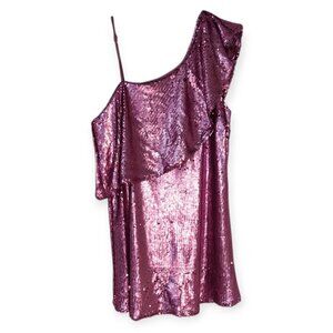 Women's One Shoulder Sparkly Sequin Bodycon Cocktail Club Mini Dress Size L NWT